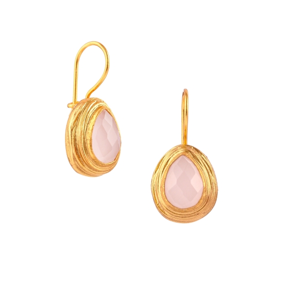 Elegant earring, brass goldplated, Rosequartz